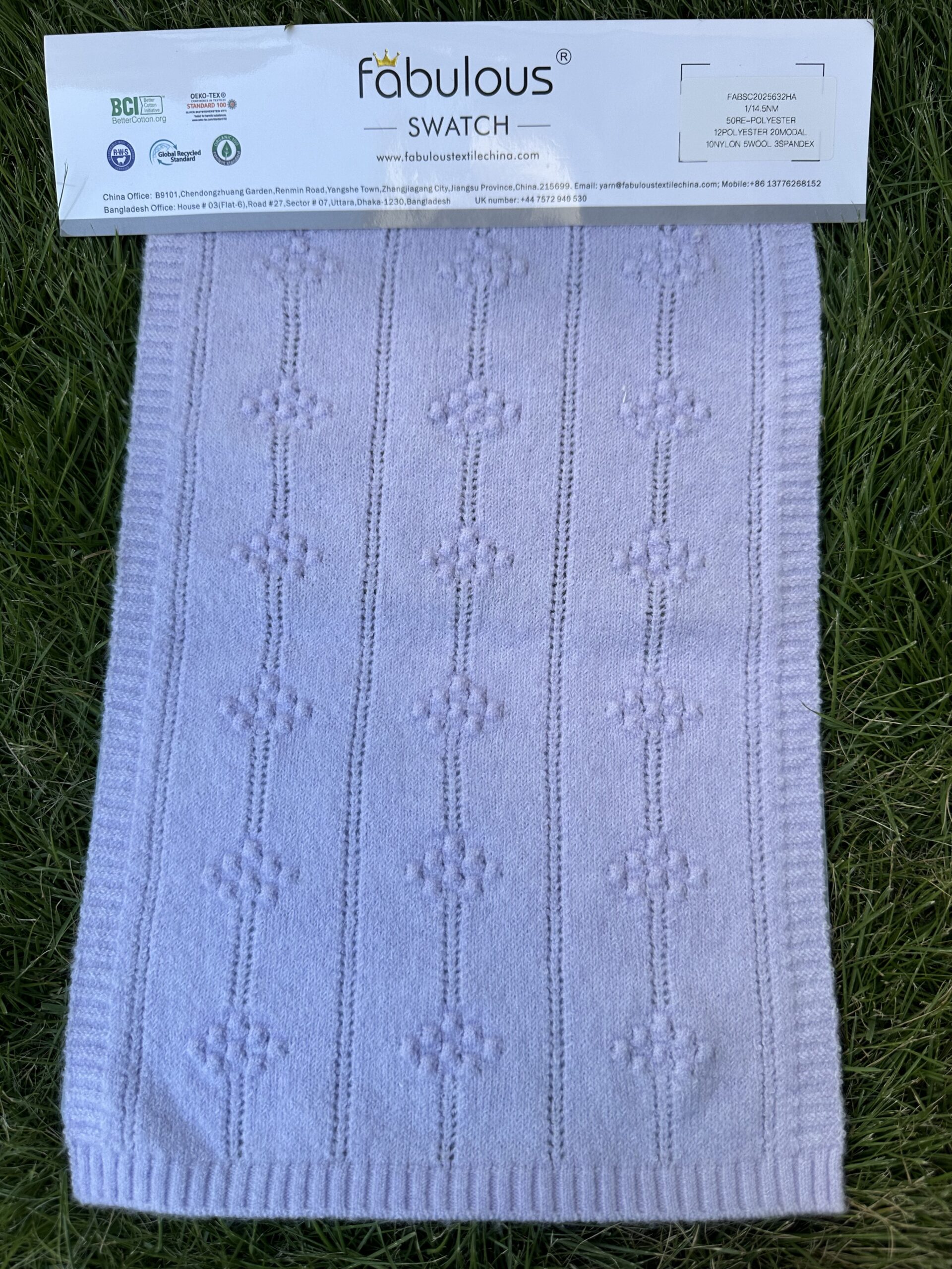 1/14.5NM 50RE-POLYESTER 12POLYESTER 20MODAL 10NYLON 5WOOL 3SPANDEX